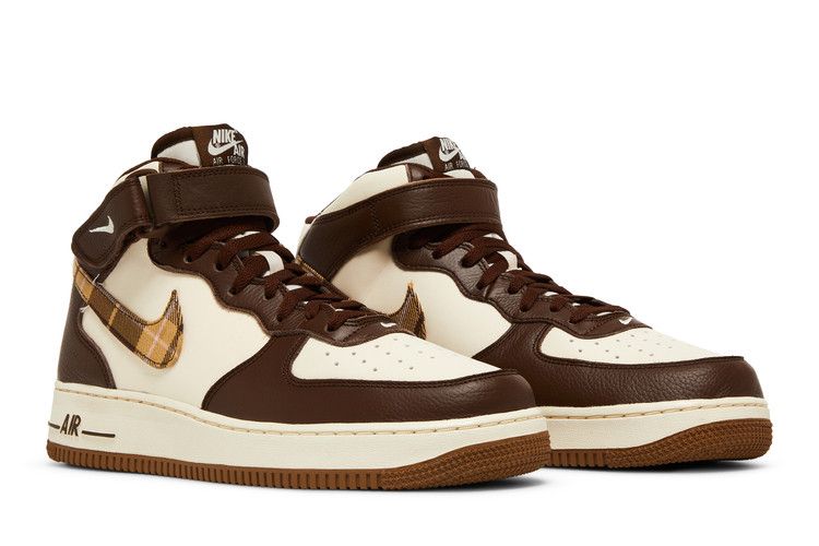 Men's Sneakers Nike Air Force 1 Mid '07 Brown Plaid Pale Ivory/Cacao Wow/Pink Bloom