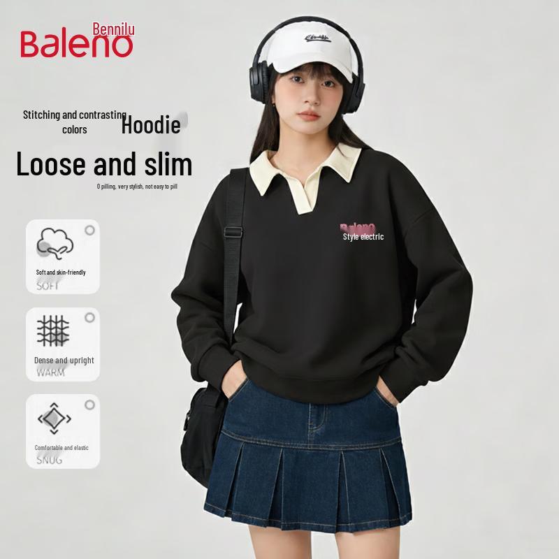Baleno Women's Oversized Polo Collar Long Sleeve Sweatshirt