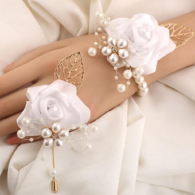 Artificial Flower Wedding Corsage Pair For Bride Grooms Bridesmaids Matching Accessories Western Ceremony
