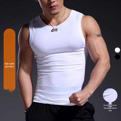 Men's Split Design Quick-Dry Sleeveless Fitness Tank Top - Black/White High Elasticity