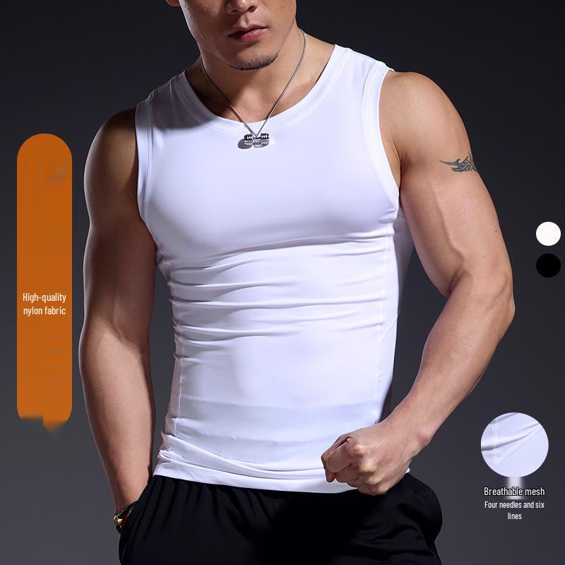 Men's Split Design Quick-Dry Sleeveless Fitness Tank Top - Black/White High Elasticity