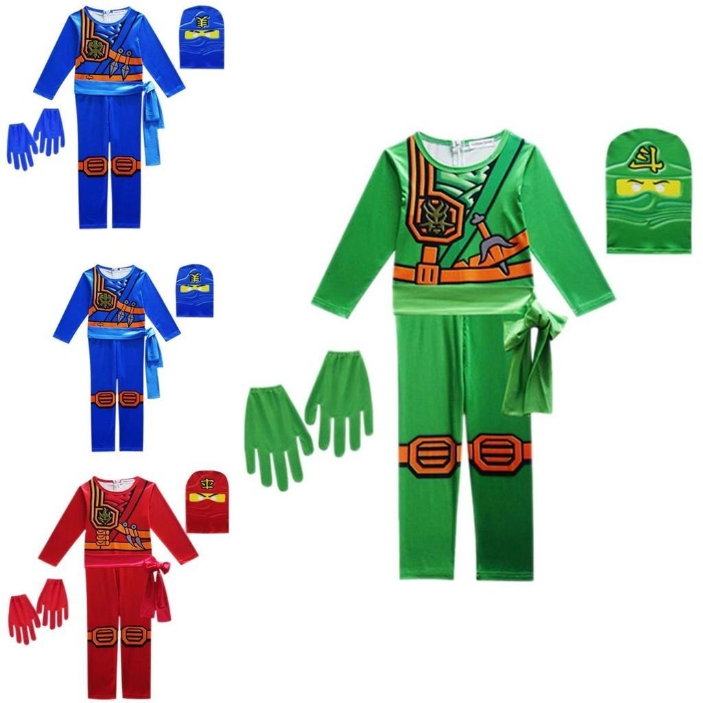 Fajny Zestaw Ubrań na Cosplay dla Dzieci w Stylu Ninjago z Rękawicą, Kapeluszem i Kombinezonem