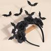 1 piece Halloween party headband - cute witch hat with black artificial flowers, gothic bat clip, dark role-playing accessory