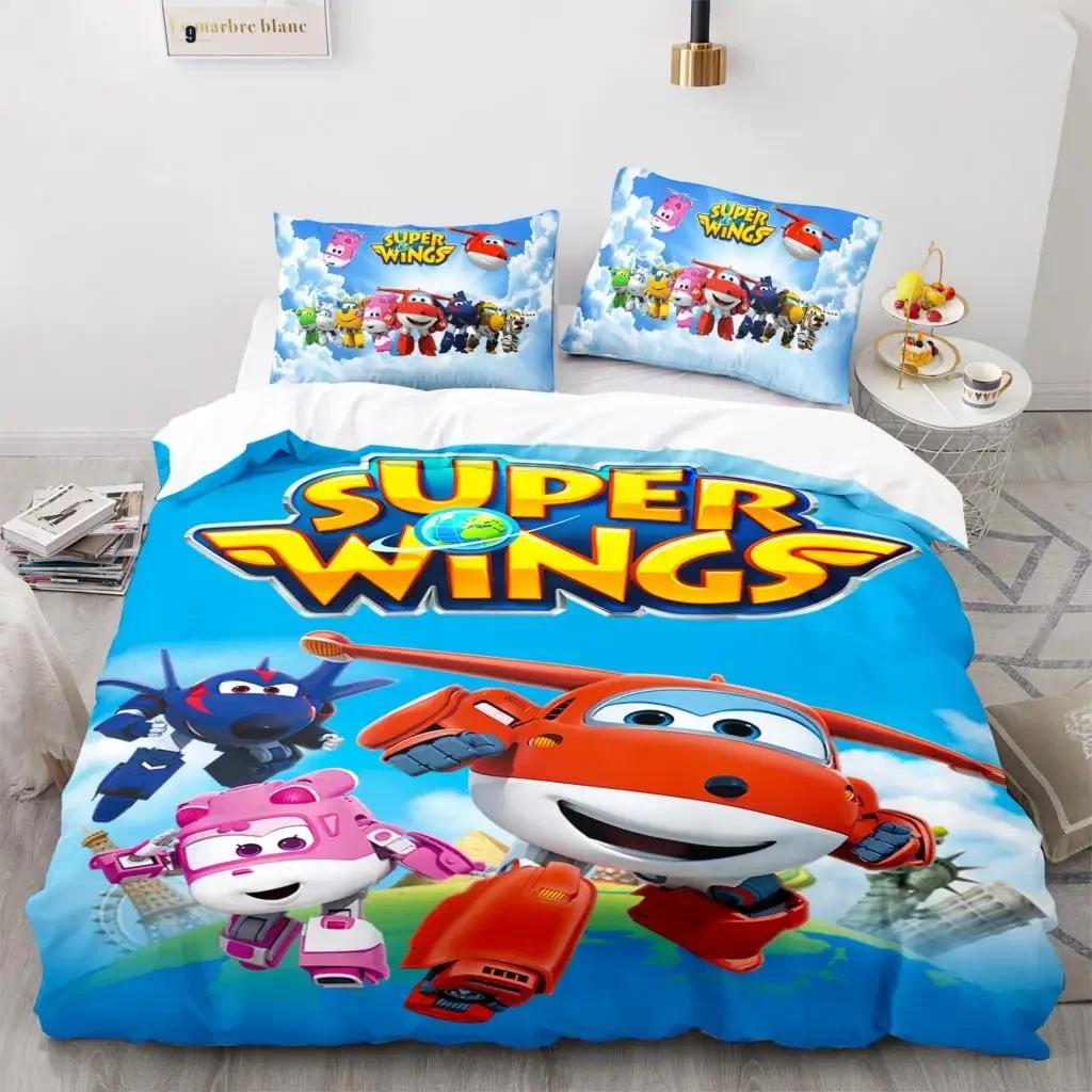 Super Wings Bedding Set Bedspread Single Twin Full Queen King Size Game Super Wings Bed Set Children's Kid Bedroom Duvetcover 05