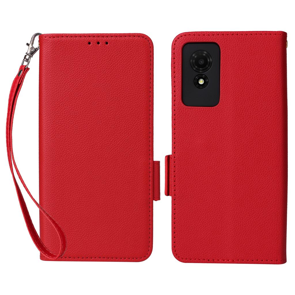 For TCL 501 T433D Case with Wrist Strap Litchi Texture PU Leather Wallet Phone Cover