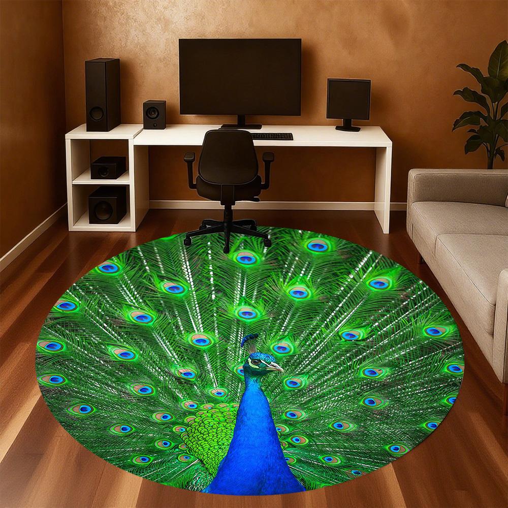1pc peacock feathers Round Chair mat Area Rug - Non-Slip, Floor Mat for Office, Bedroom, and Indoor Decor c1118241