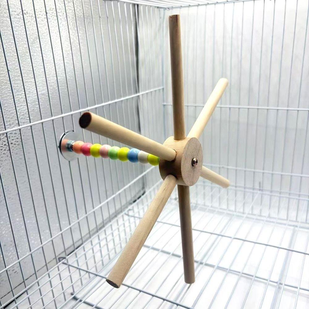 Large Size Rotating Bird Perch Toy Wood Hanging Bird Stand for Parrots Lovebirds