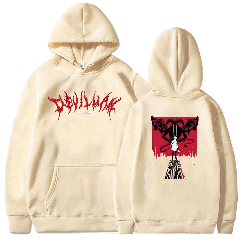 Japanese Anime Devil Print Hoodie Unisex's Cartoon Sweatshirt Unisex's Autumn Long Sleeve Pullover Street Fashion Pullover Long Sleeve
