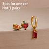 3PCS Unique Stainless Steel Earrings Set for Women Rose Red Crystal Zircon Huggie Hoop Earring Wedding Romantic Jewelry