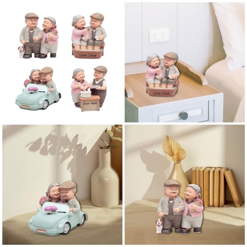 Sweet Loving Old Couple Figurine Resins Decoration for Wedding Anniversary Gift