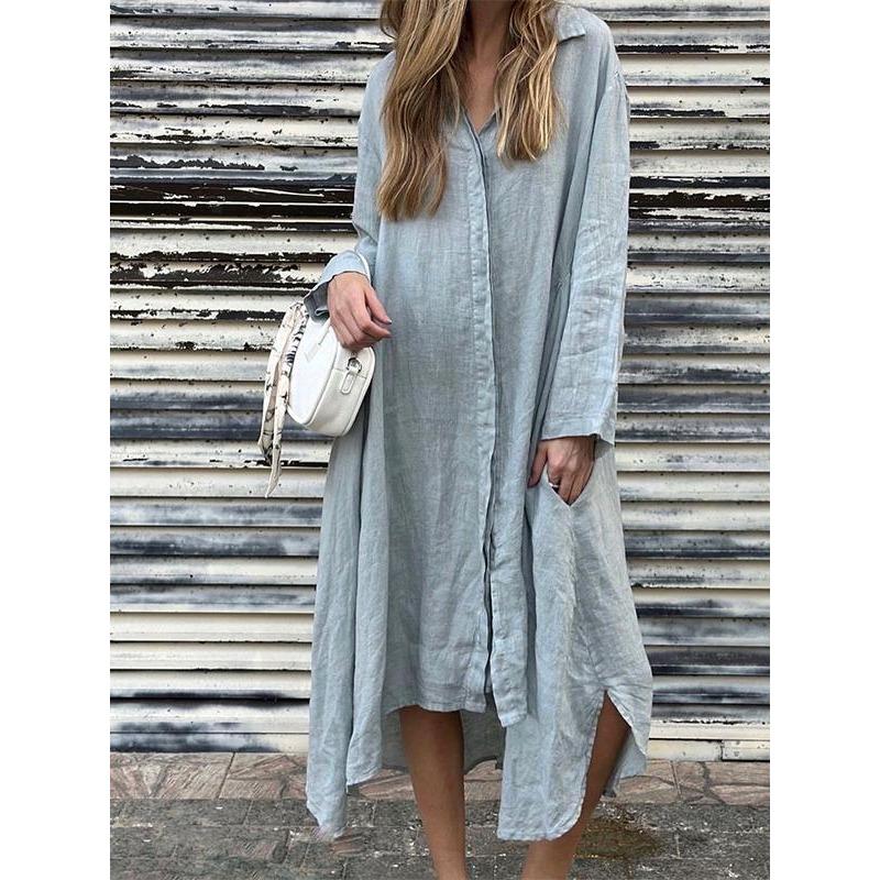 Autumn Women's Loose Long Skirt Fashionable Casual Long Sleeved Shirt Dress