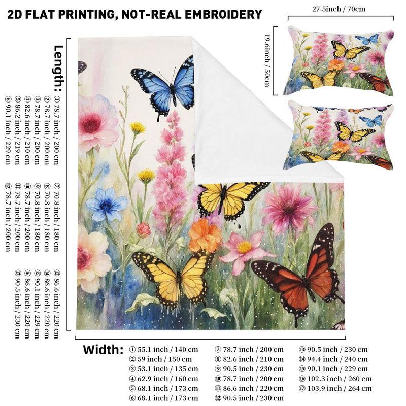 

Printed quilt cover, pillowcase, three-piece set, watercolor style, garden butterfly flower pattern, bedding set. 135x200cm