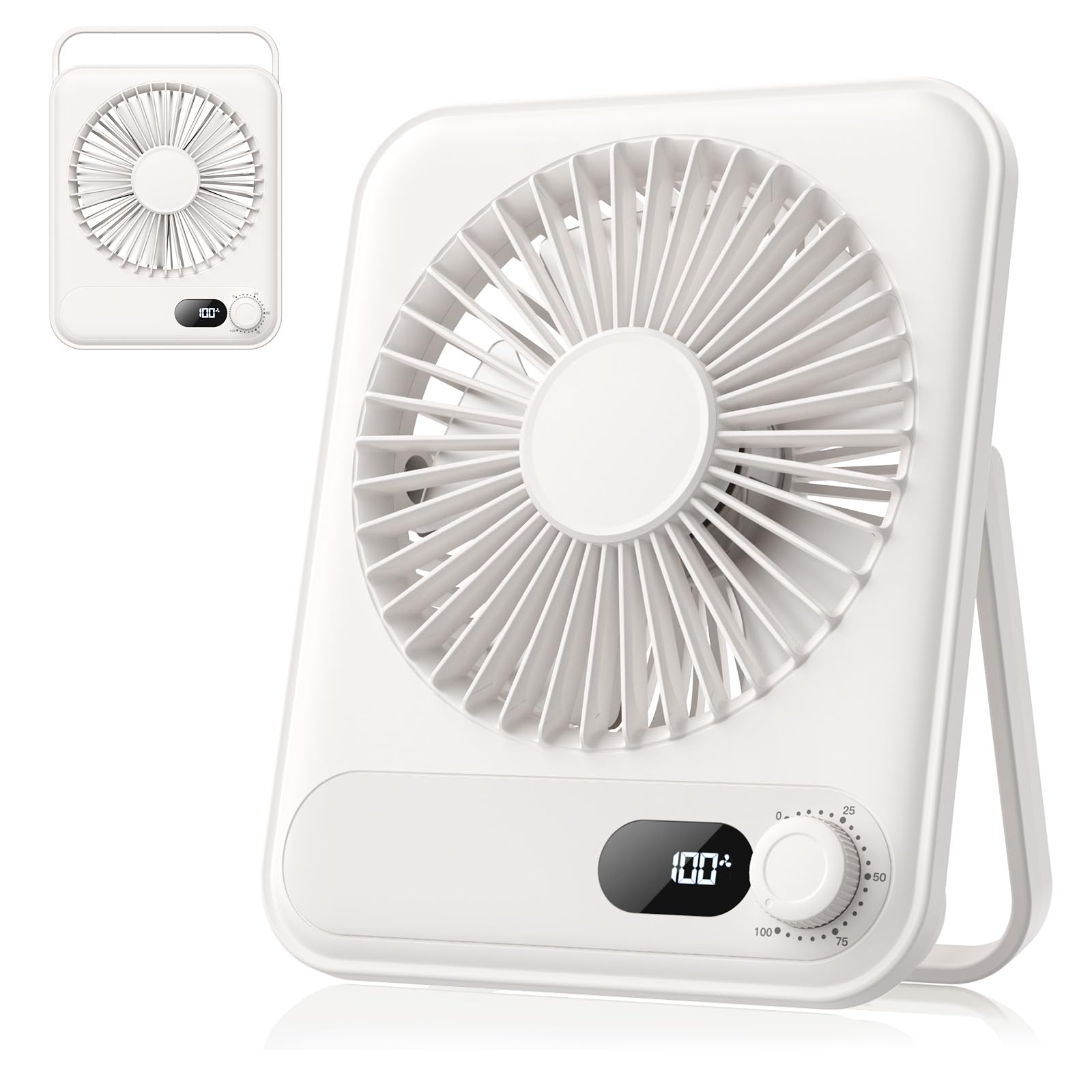 

MoKo Mini Desk 2025 Latest 4800mAh High Up to 18 Hours of Continuous USB 100 Stepless Airflow Power Remaining Easy Convenient Perfect for White Fan,