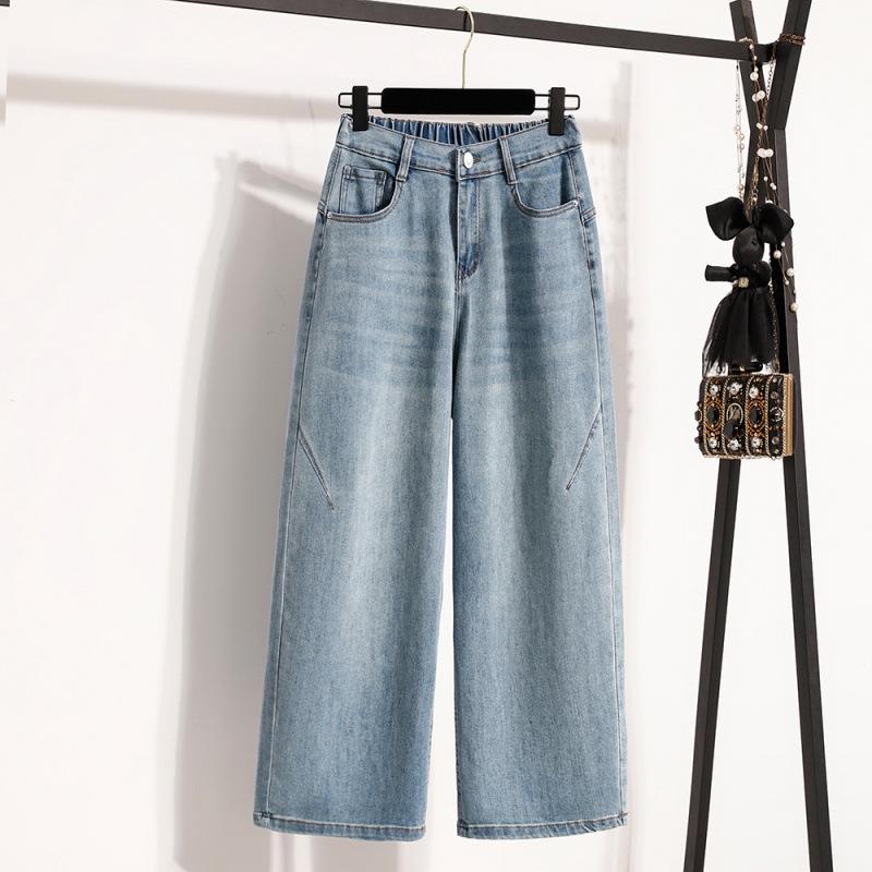 

Plus Size Women s Casual Elastic Denim Curved Leg Cropped Pants XL светло-синий