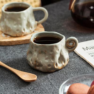 Ceramic Espresso Cups with Handle Porcelain Shot Cups Hand Pinched Irregular Demitasse Cups for Coffee or Tea Teacup