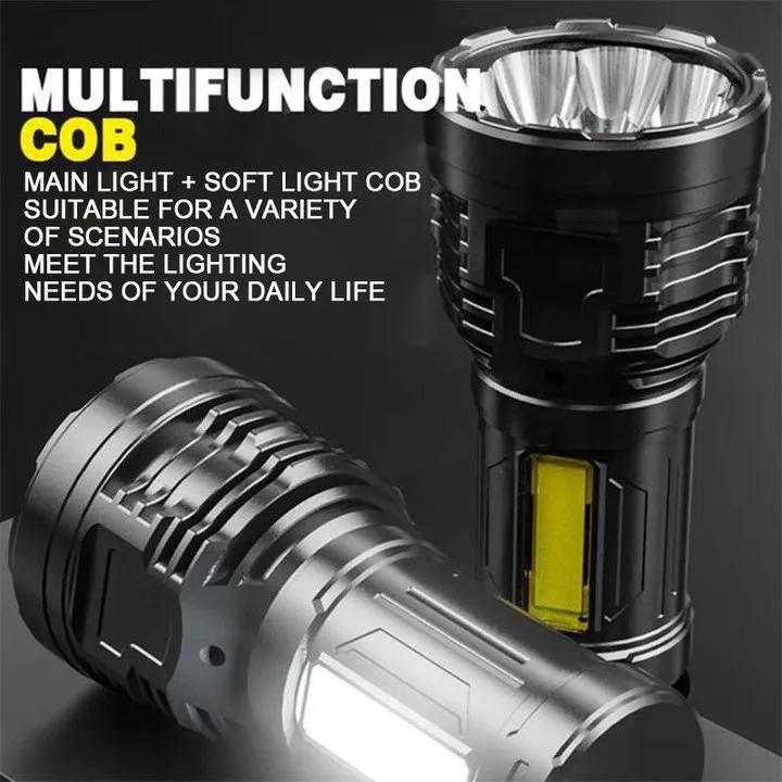 Strong LED Flashlight with Built-in Battery Rechargeable COB Side Light Multifunctional Waterproof Camping Tactical Flashlight