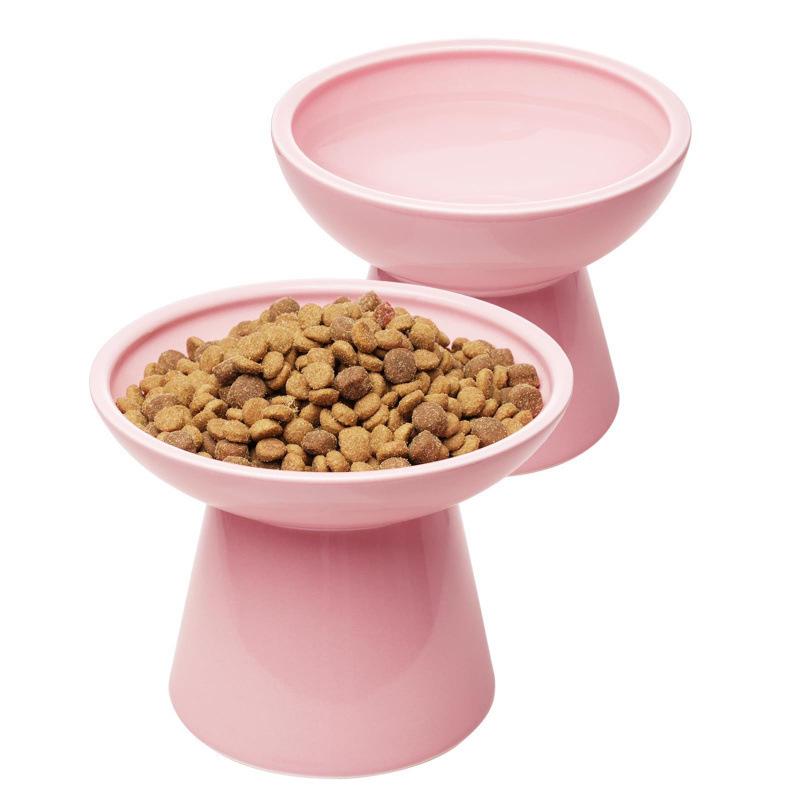 High-Leg Ceramic Cat Bowl with Neck Protection