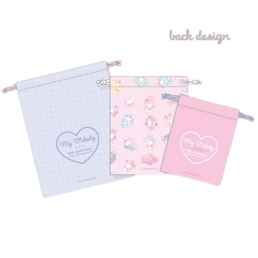 Marimo Craft Sanrio My Melody 50. Rocznica Girly Pop Heart Zestaw 3 sztuk Torby ze sznurkiem, [L] Ok.. S180 x W230mm, [M] Ok.. S150 x W190mm, [S]