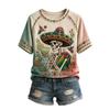 Women's V-Neck Printed Raglan Short Sleeve Top