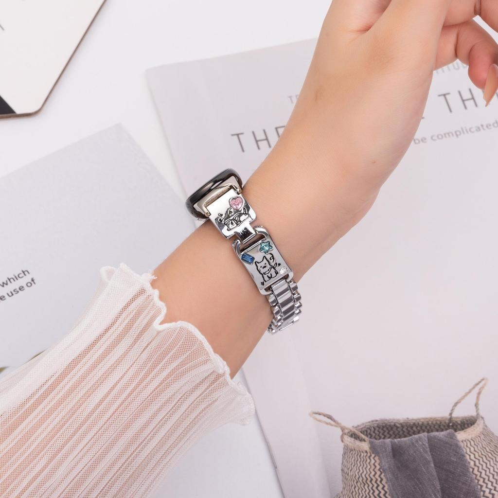 Cute Puppy Bangle Strap for Xiaomi Mi Band 8/9, Huawei FIT4, Redmi 5 Metal-Color Diamond Chain