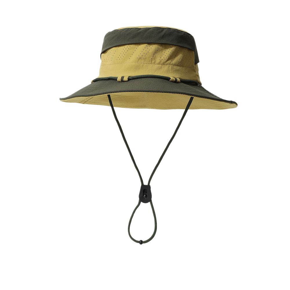 

UV Protection Safari Hat Wide Brim Colorblock Sun Cap with Breathable Mesh Adjustable Windproof Hiking Bucket Hat Unisex 54-59 імбирний