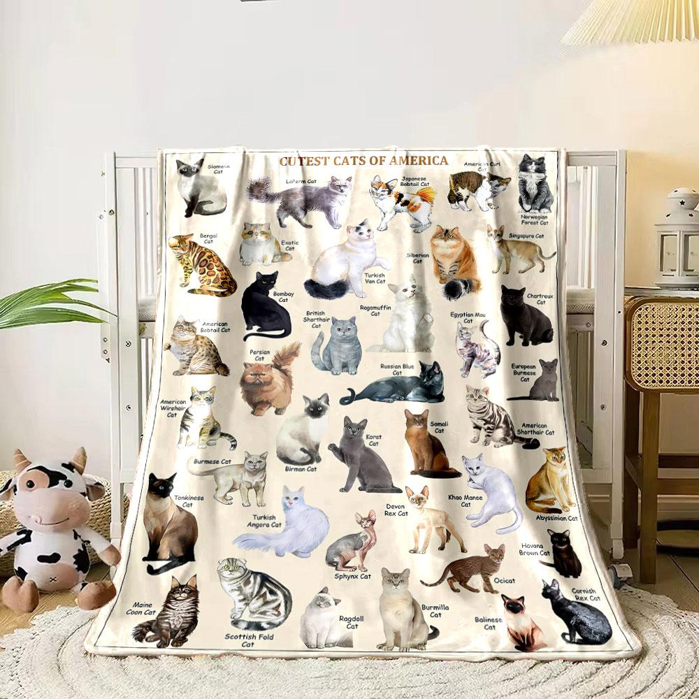 Süßes Katzenrassen Muster Decke Schlafzimmer Decke für Wohnzimmer Sofa Mittagspause Weicher Überwurf für Freund's Festival Geschenk