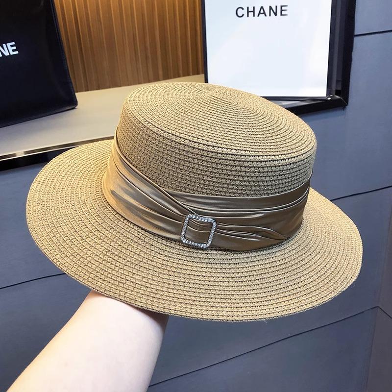 

Seaside outing beach hat children 2025 new summer sunscreen sun hat celebrity style advanced sense flat top straw hat Adjustable хакі