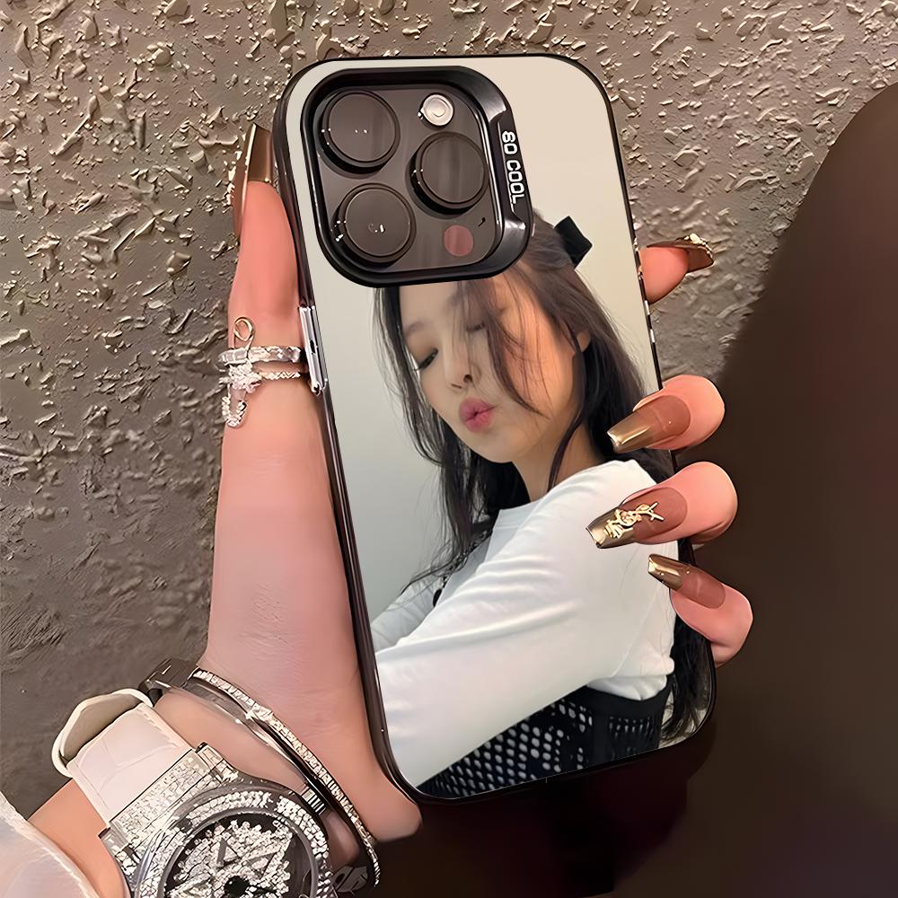 Funda de Teléfono de la Cantante J-jennie Para IPhone17 Air 16 15 14 Plus 13 12 11 Pro XS Max Funda con Parachoques Plateada Negra