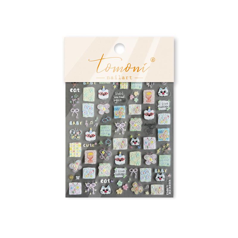 Tomoni 3D Embossed Nail Stickers for Kids - Cat & Butterfly Nail Art Accessories