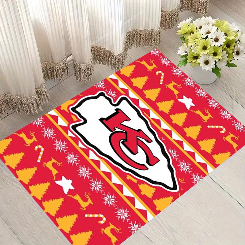 Kansas City Weihnachts-Football-Muster Weicher Teppich Nicht rutschfest Indoor Boden Teppich Sport Dekor Matte für Schlafzimmer