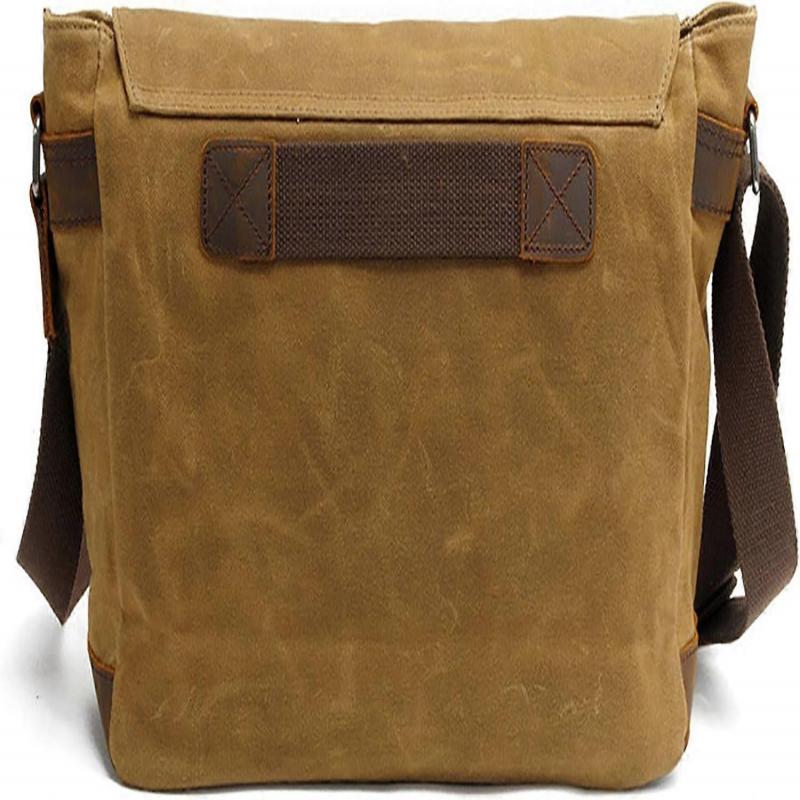 Waxed Canvas Messenger Bag for Laptop, Adjustable Shoulder Crossbody Satchel, Water-Resistant, 15-Inch, Brown Color