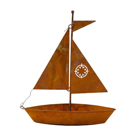 

Rustic Iron Sailboat 3D Sculpture Planter Vintage Metal Boat Nautical Coastal Theme