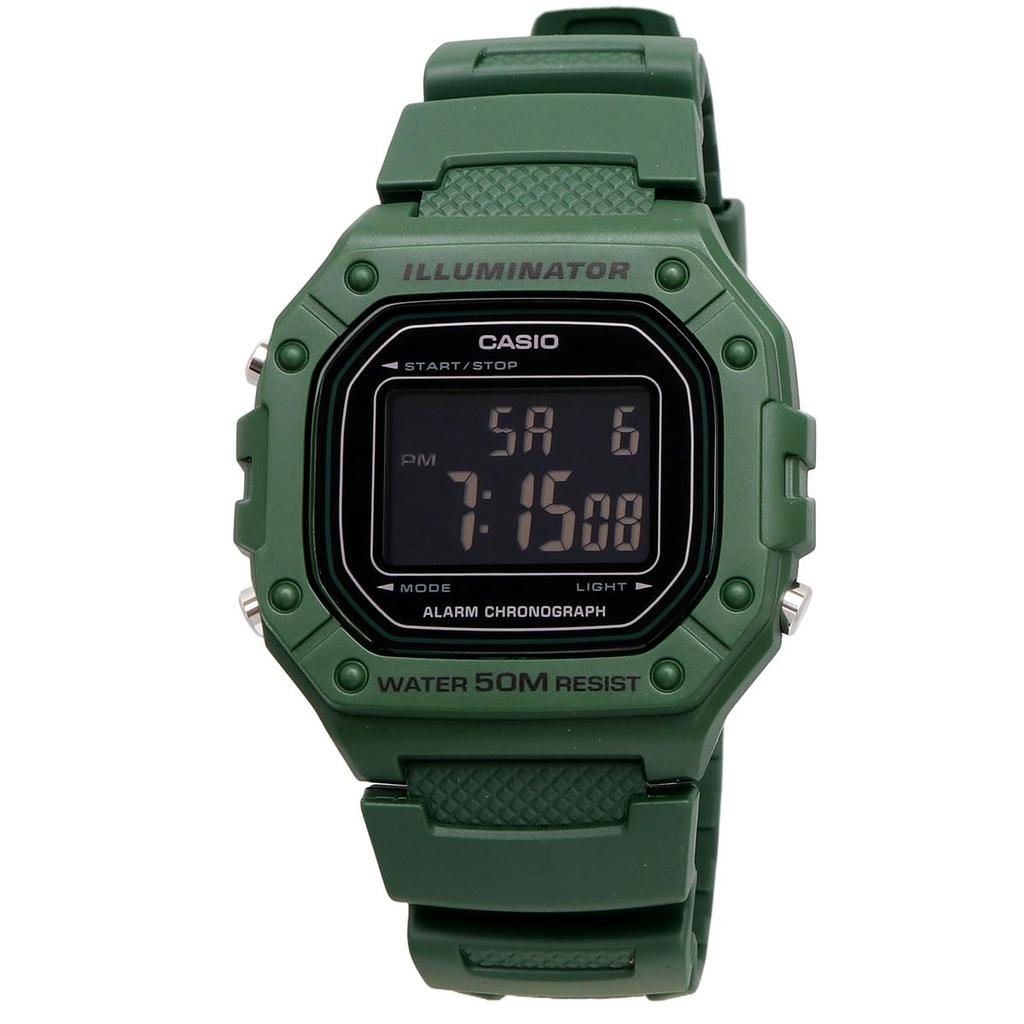 Casio Standard Digital Wristwatch W-218H-3BV for Men and Women, Deep Green, Inverted LCD, Overseas Model [Parallel Import]