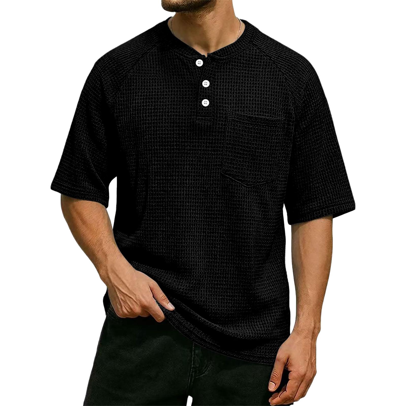 

Men s Casual Short-Sleeve Shirt With Button-Down Collar L чёрный