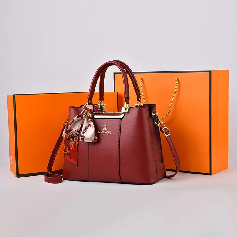 New Fashi High Quality Women's Bag Solid Color Women's Handbag Silk Scarf Pendant Messenger Bag Shoulder Bags