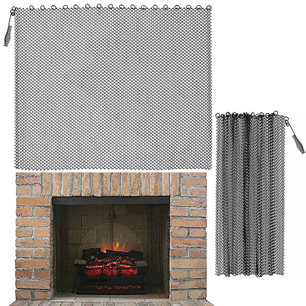 2Pcs Fireplace Mesh Screen Curtain Heat Resistant Fireplace Guard Curtain Sturdy Metal Screen Protection Tool Spark Guard Mesh