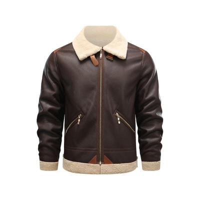 Men's Black Faux Leather Jacket with Sherpa Collar Warm Winter Biker Coat