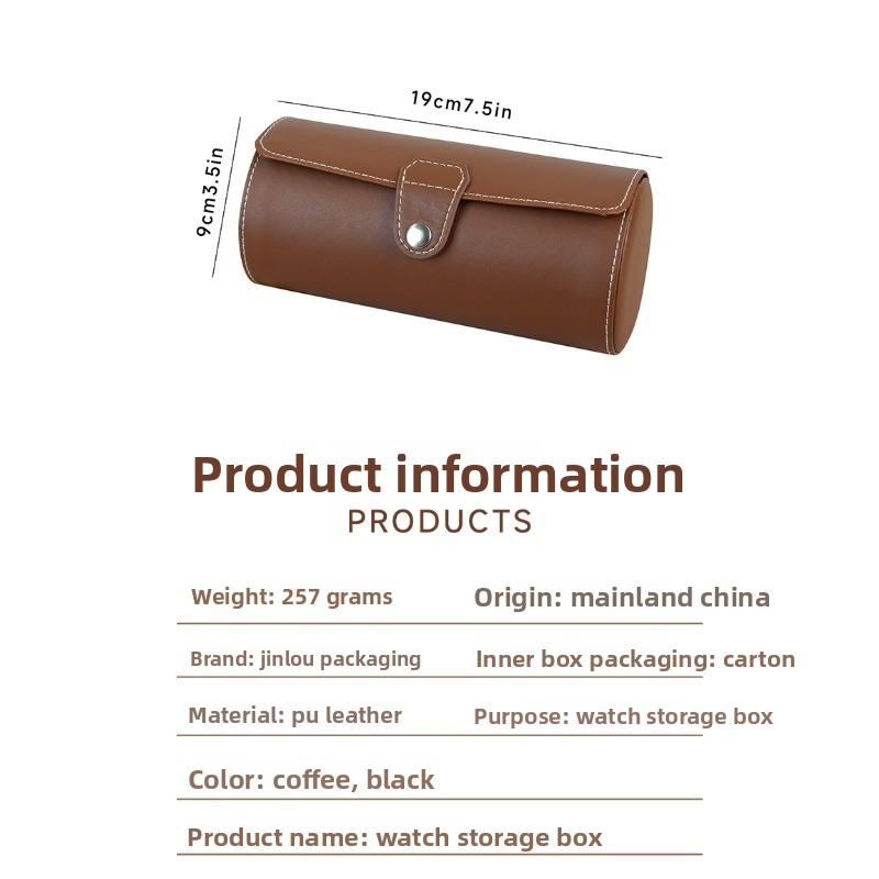 Gold-embossed Pu Leather 3-slot Cylindrical Watch Box - Jewelry & Watch Storage & Display Packaging