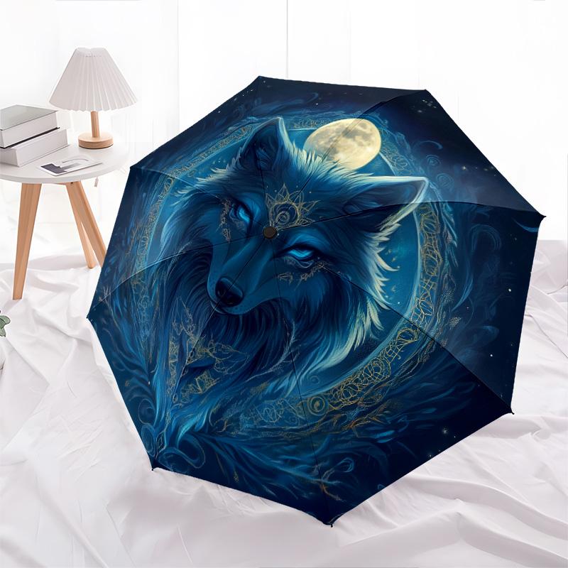 Mondlicht-Tiere Muster, automatischer Klappschirm, tragbares und faltbares Design, 8 Schirmstäbe, ein Weihnachts- oder Geburtstagsgeschenk.