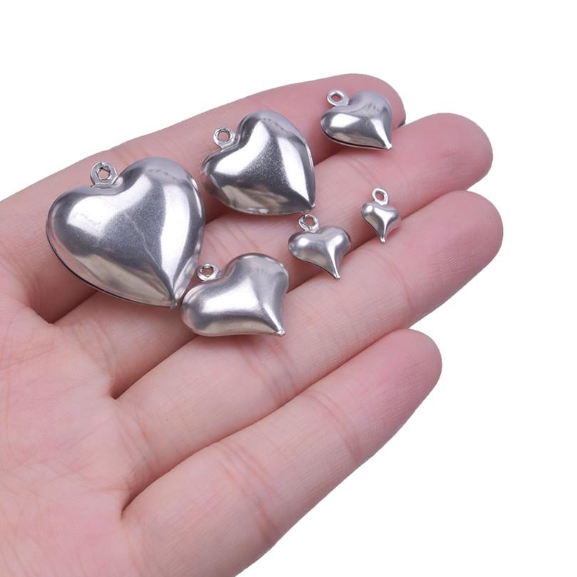 10pcs/Lot Stainless Steel Heart Pendants For Jewelry Making Supplies Various Size Metal Love Charm DIY Keychain Bracelet Finding