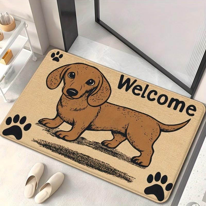 Dachshund Dog Welcome Print Doormat Non Slip Paw Print Floor Mat for Pet Lovers