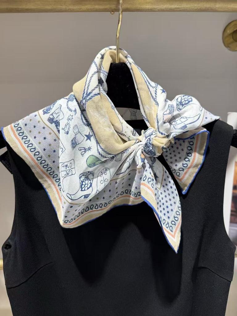 Retro pattern silk silk scarf scarf 111% mulberry silk georgette silk scarf women's simple temperament decorative scarf