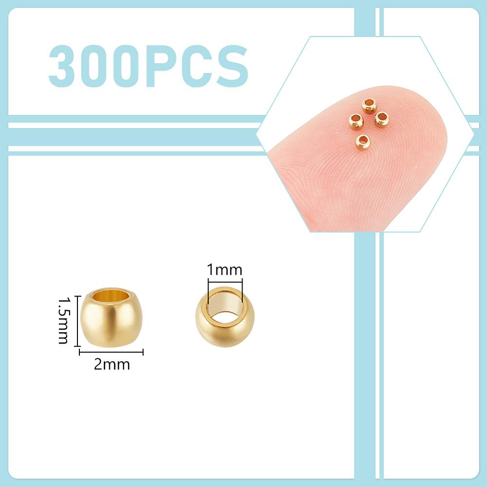300Pcs 316 Surgical Stainless Steel Crimp Beads, Rondelle, Golden, 2x1.5mm, Hole: 1mm