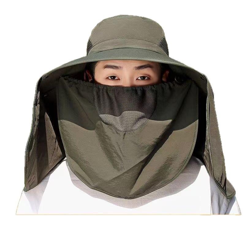 Bucket hat men's summer UV protection outdoor travel hat fishing mask face protection sun hat big brim sun hat