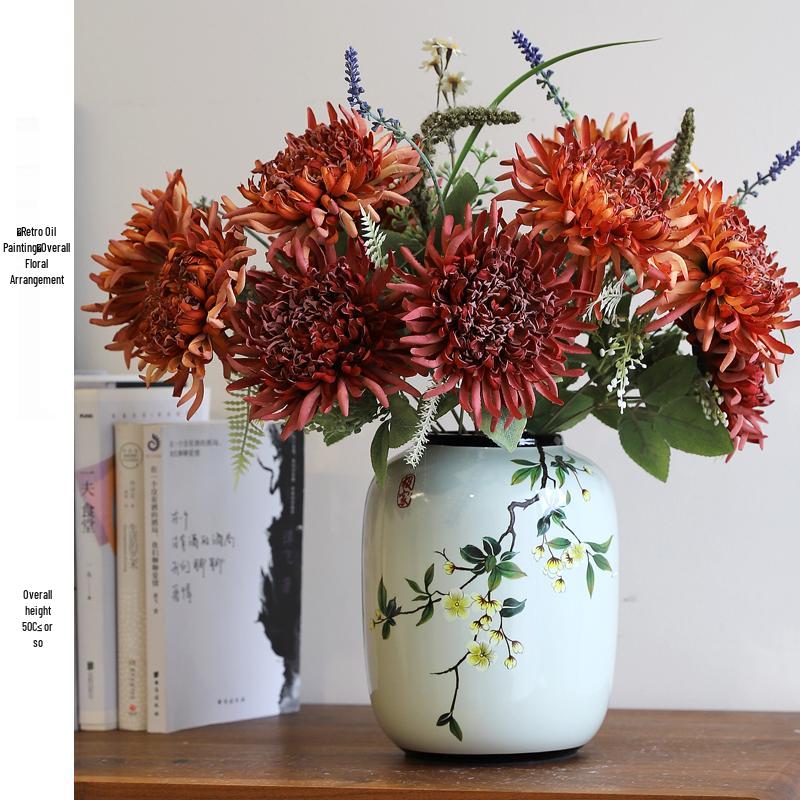 Round Chinese Ceramic Vase: Floral Art for Living Room & Hallway Decor, Ideal for Hydroponics & Silk Flowers