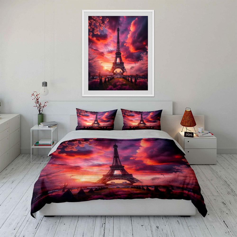 Eiffel Tower Sunset Travel Set  Kid'S And Adults' Bedroom Decor, Exquisite Three-Piece Bedding Set Gift