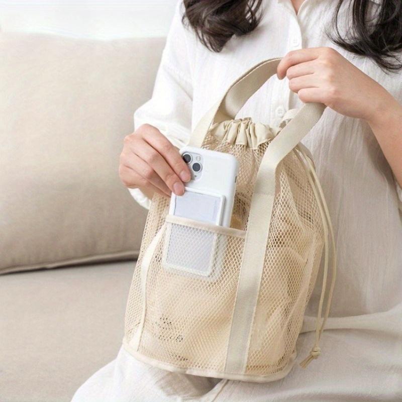Travel Large Capacity Mesh Nylon Cosmetic Bag Organizer Foldable Casual Mesh Drawstring Bags Rope Bundle Pocket Swim Washing Bag
