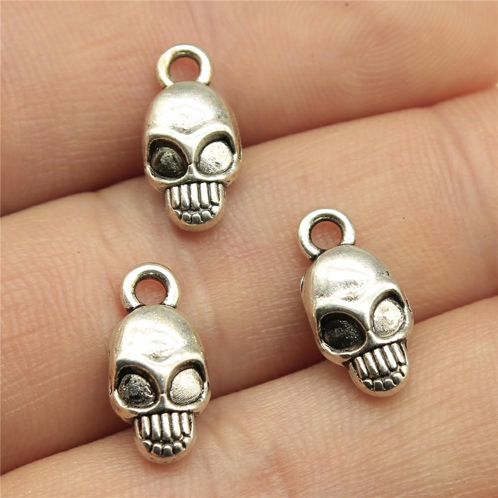 20pcs Skull Charms Antique Silver Color Cute Skull Charms Pendants For Bracelets Bat Skull Charms Making Jewelry