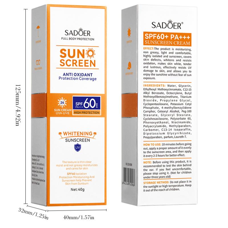 Protector Solar SPF60 + 40g SADOER Aislamiento Protección UV Protector Solar