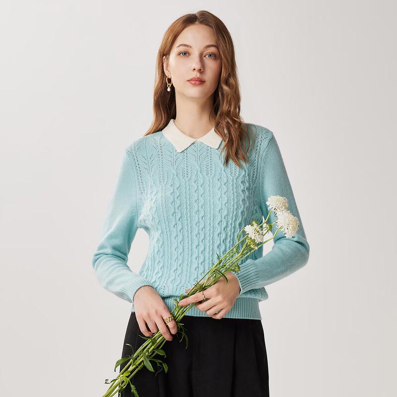 Maglione da Donna Zhaojun a Blocchi di Colore con Scollo a Polo 100% Lana Lavorato a Maglia